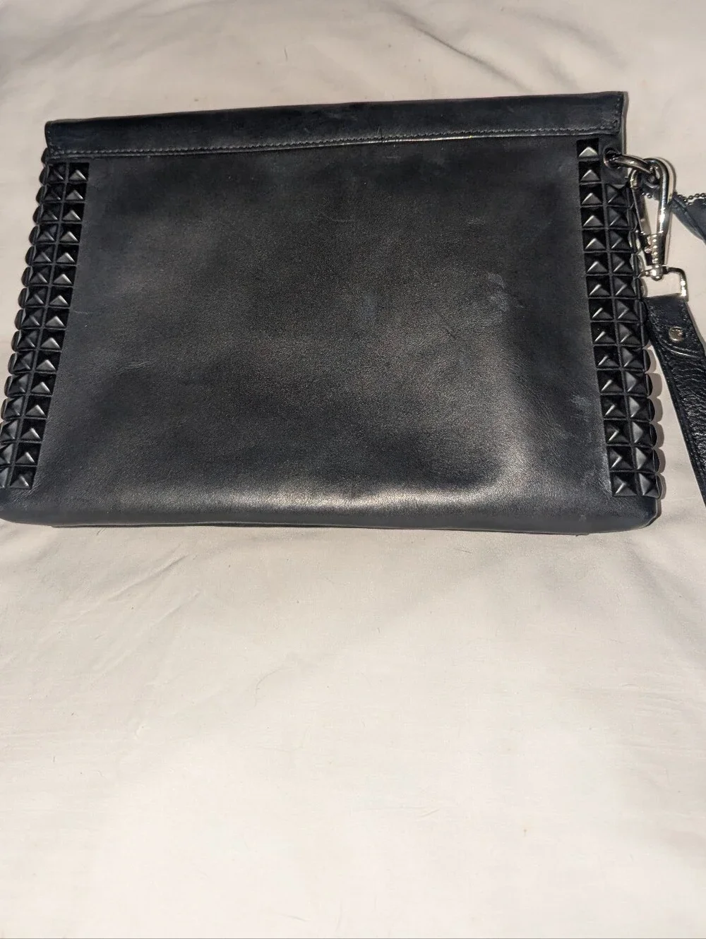 Coach Black Leather Studded Wristlet Clutch with Gunmetal-Tone Lock 26410